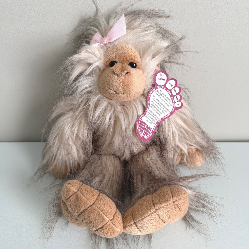 Wishpets Ms. Sasquatch Bigfoot Plush 9" Tan Brown Shaggy Fur Pink Bow 95722 NWT